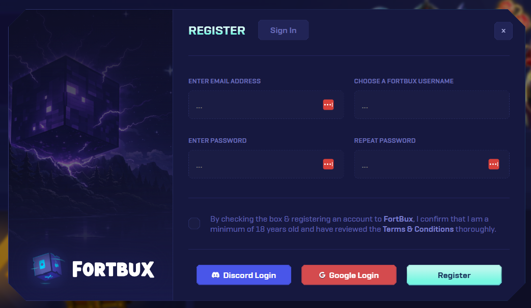 FortBux register modal