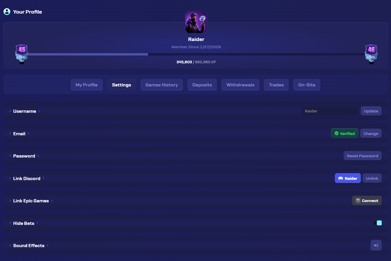 FortBux settings page