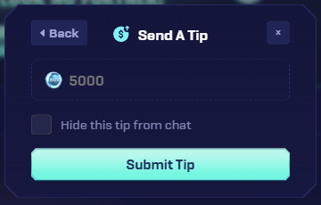 Tip modal for sending Bux to another player