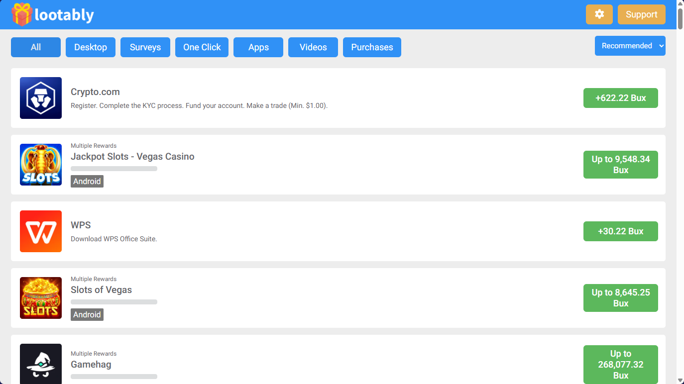 Picking a survey or offer task on FortBux